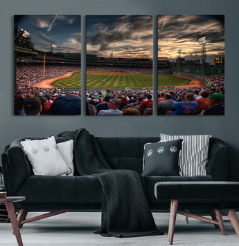 53432-MGV-CV-60X30-3P-Fenway Park Stadium Wall Art Canvas Print, Framed Boston Baseball Stadium Art Picture Print, Massachusetts Fenway Park Perfect