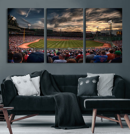 53432-MGV-CV-60X30-3P-Fenway Park Stadium Wall Art Canvas Print, Framed Boston Baseball Stadium Art Picture Print, Massachusetts Fenway Park Perfect