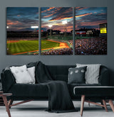 66781-MGV-CV-36X24-Baseball Stadium Wall Art – Canvas Print Evening Game Field Packed Crowd Sunset Sky Sports Photography, Dynamic Decor for Game
