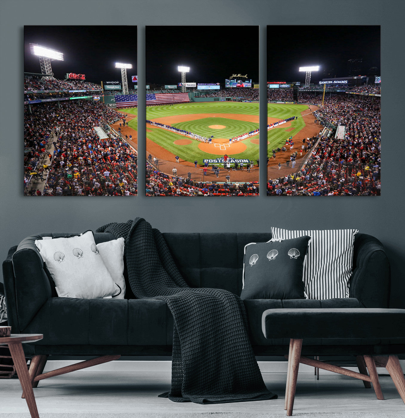 47365-MGV-CV-60X30-3P-Fenway Park Stadium Wall Art Canvas Print, Framed Boston Baseball Stadium Art Picture Print, MLB Stadium Field Perfect Sport Room