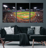 47365-MGV-CV-60X30-3P-Fenway Park Stadium Wall Art Canvas Print, Framed Boston Baseball Stadium Art Picture Print, MLB Stadium Field Perfect Sport Room