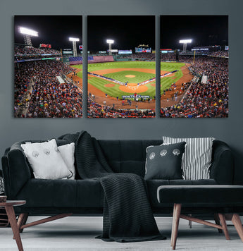 47365-MGV-CV-60X30-3P-Fenway Park Stadium Wall Art Canvas Print, Framed Boston Baseball Stadium Art Picture Print, MLB Stadium Field Perfect Sport Room
