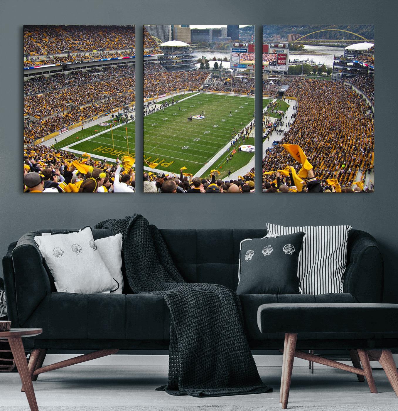 51419-MGV-CV-60X30-3P-Heinz Field Wall Art Canvas Print, Framed Pittsburgh Stadium Field Art Picture Print, Heinz Stadium Field Perfect Sports Room