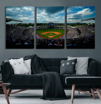 37127-MGV-CV-60X30-3P-Kauffman Stadium Wall Art Canvas Print, Framed Kansas City Royals Field Art Picture Print, Baseball Stadium Perfect Sport Room