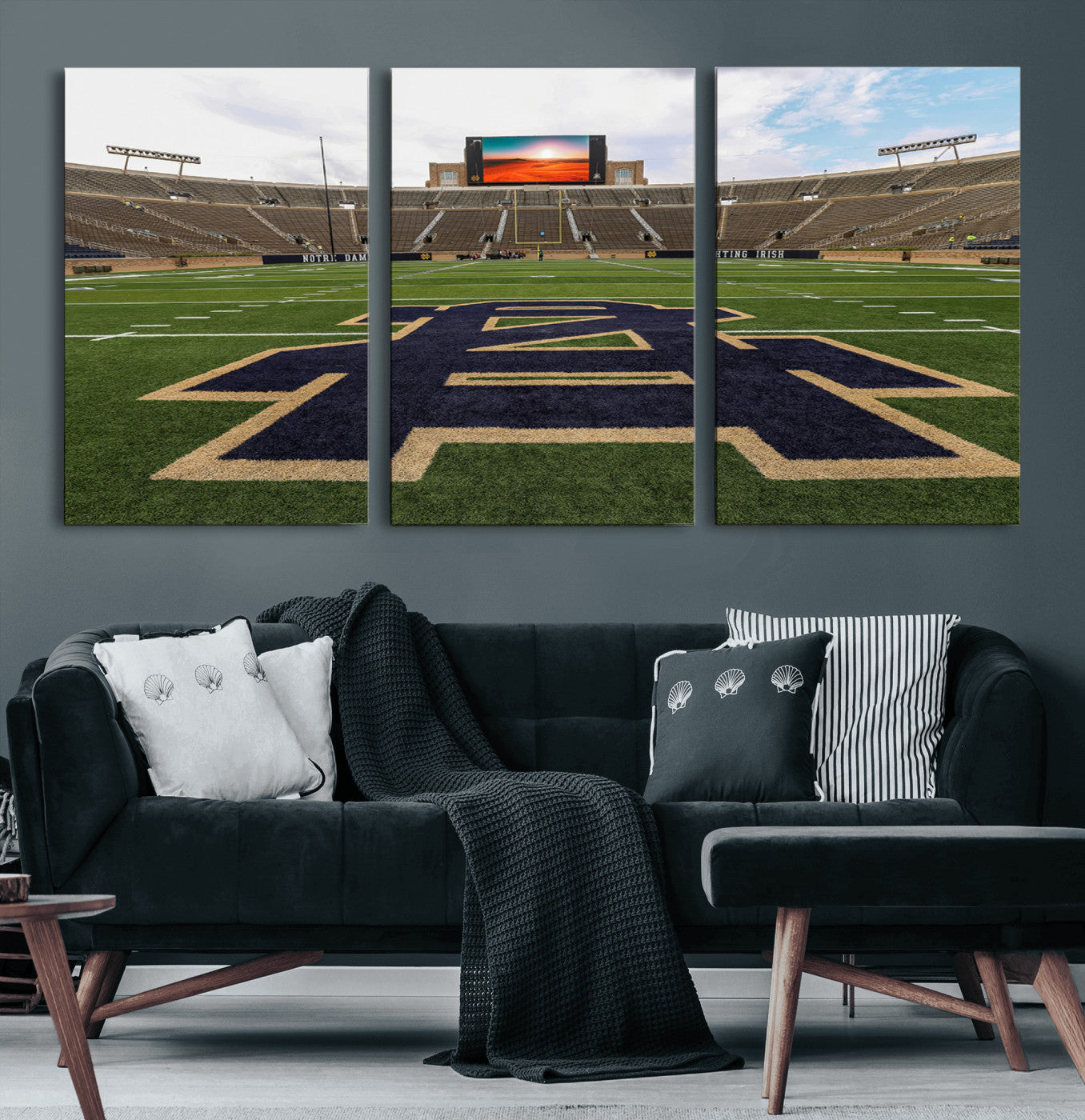52835-MGV-CV-60X30-3P-Notre Dame Stadium Wall Art Canvas Print, Framed Indiana Stadium Art Picture Print, Notre Dame Field Perfect Sport Room Decor