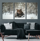 43350-MGV-CV-60X30-3P-Wild Bear in Snow Wall Art – Majestic Wildlife Photography Print, Winter Forest Nature Decor for Cabin, Lodge, Rustic Home,