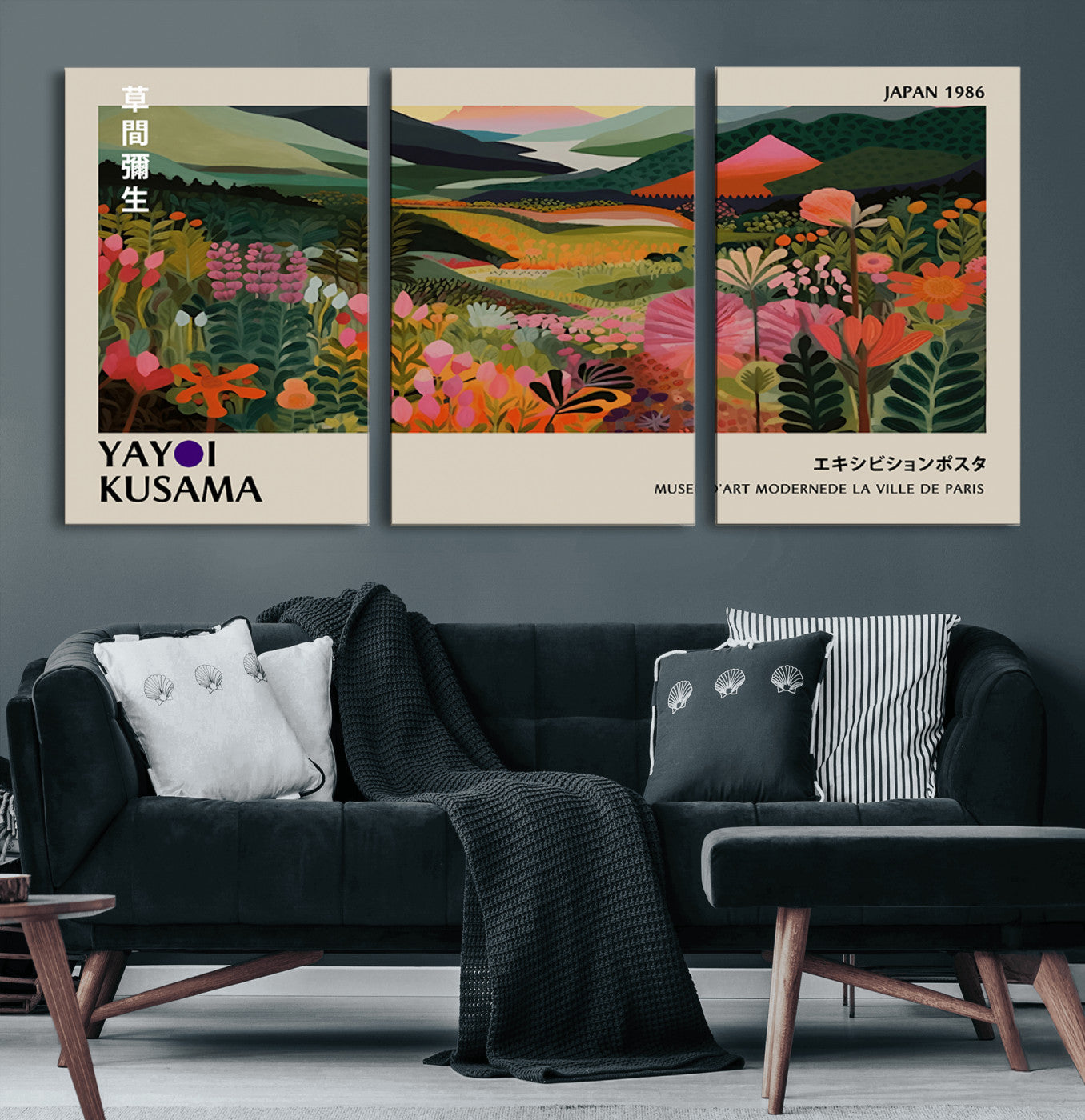 75719-MGV-CV-60X30-3P-Botanical Mountain Valley Wall Art – Panoramic Nature Canvas Print, Vibrant Floral Field Artwork for Living Room, Bedroom, Office,