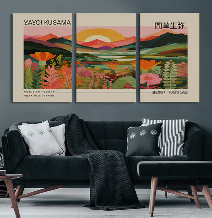 17753-MGV-CV-60X30-3P-Floral Sunset Landscape Wall Art – Panoramic Nature Canvas Print, Vibrant Botanical Artwork for Living Room, Bedroom, Office, or