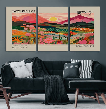 18304-MGV-CV-60X30-3P-Sunset Mountain Landscape Wall Art – Panoramic Abstract Nature Canvas Print, Vibrant Wall Decor for Living Room, Bedroom, Office,