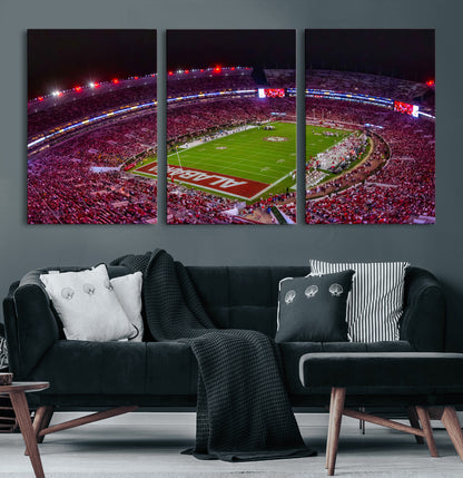 11343-MGV-CV-60X30-3P-Bryant-Denny Stadium Wall Art – Panoramic Alabama Crimson Tide Football Field Canvas Print, Game Day Decor for Office, Man Cave or