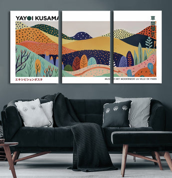 66936-MGV-CV-36X24-Kusama Wall Art – Vibrant Abstract Hills Canvas Print, Japanese Modern Landscape Poster for Living Room, Office, Studio or