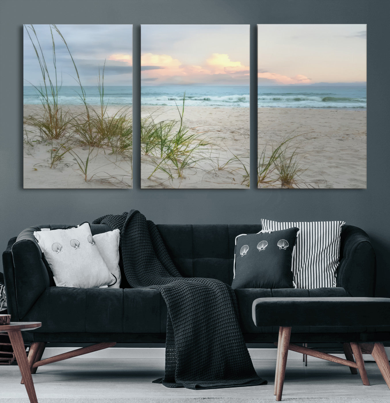 Test1001-MGV-CV-36X24-Coastal Beach Wall Art – Panoramic Ocean Waves and Sandy Dunes Canvas Print, Serene Seascape with Sea Oats for Relaxing Home or