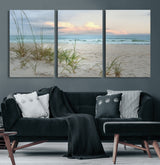 Test1001-MGV-CV-36X24-Coastal Beach Wall Art – Panoramic Ocean Waves and Sandy Dunes Canvas Print, Serene Seascape with Sea Oats for Relaxing Home or
