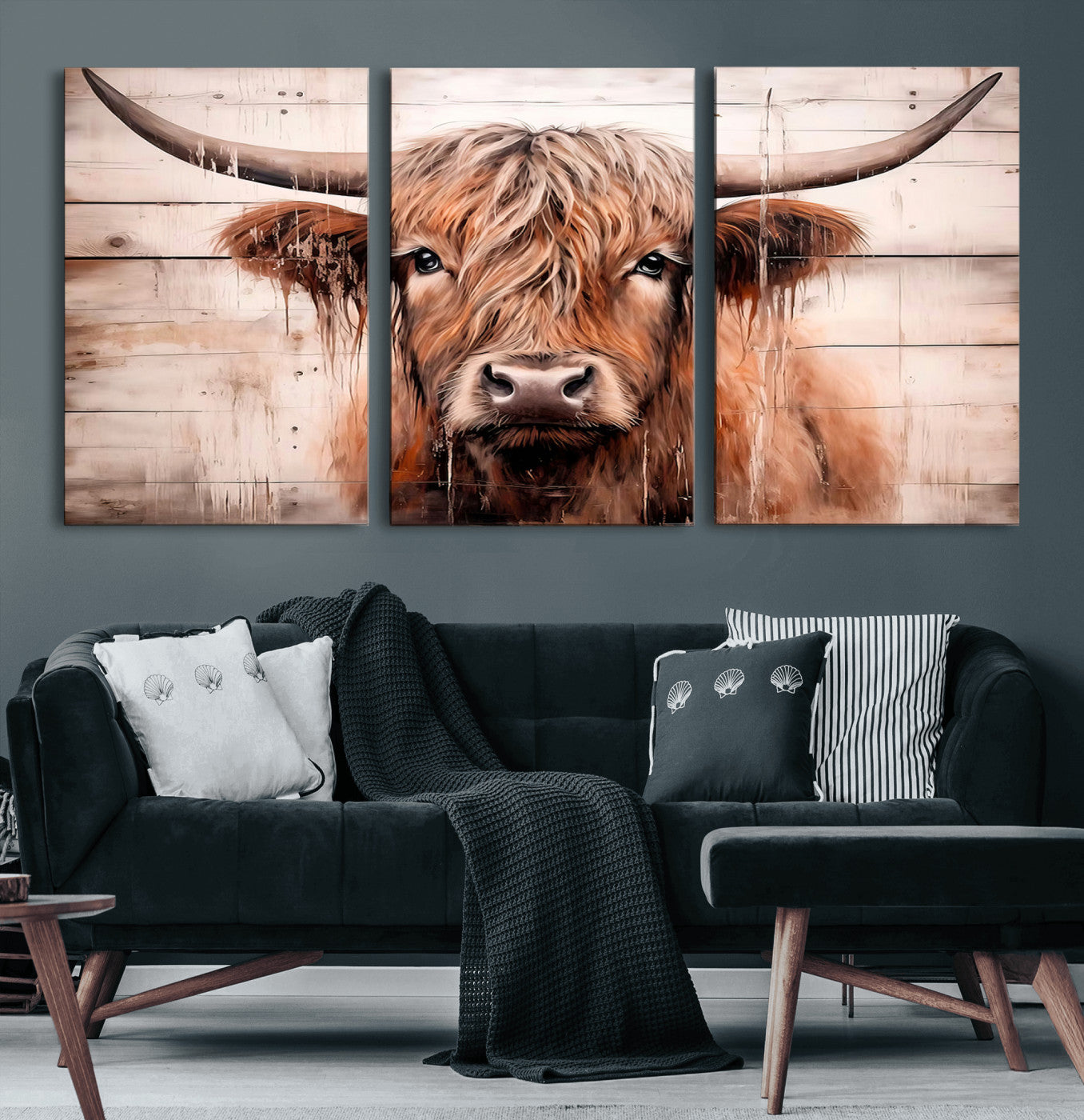 93730-MGV-CV-36X24-Scottish Cow Wall Art Canvas Print, Framed Longhorn Cow Art Picture Print, Highland Cattle Perfect Rustic Farmhouse Decor Artwork