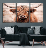 93730-MGV-CV-36X24-Scottish Cow Wall Art Canvas Print, Framed Longhorn Cow Art Picture Print, Highland Cattle Perfect Rustic Farmhouse Decor Artwork