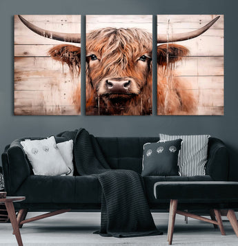 93730-MGV-CV-36X24-Scottish Cow Wall Art Canvas Print, Framed Longhorn Cow Art Picture Print, Highland Cattle Perfect Rustic Farmhouse Decor Artwork