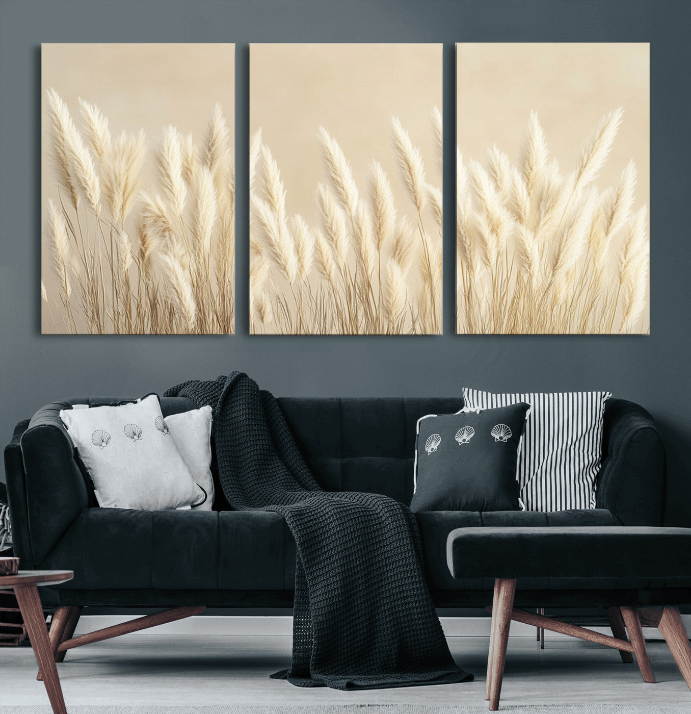 81444-MGV-CV-36X24-Pampas Grass Wall Art Canvas Print, Framed Beige Pampas Grass Art Picture Print, Minimalist Beige Perfect Minimalist Nature Decor