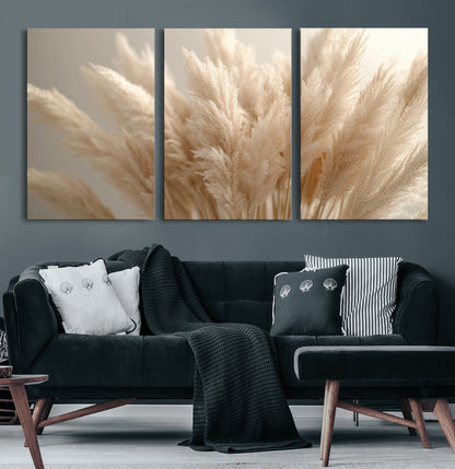 50300-MGV-CV-36X24-Pampas Grass Wall Art Canvas Print, Framed Minimalist Pampas Grass Art Picture Print, Beige Pampas Grass Perfect Minimalist Boho