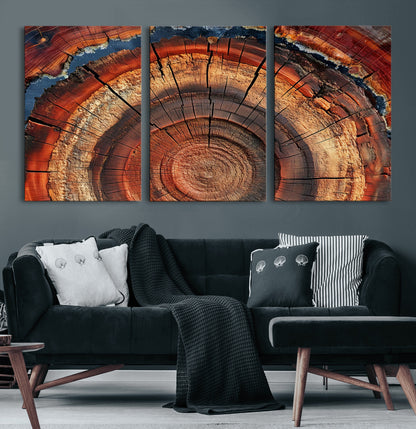 28555-MGV-CV-36X24-Tree Ring Wall Art – Rustic Wood Grain Canvas Print, Natural Texture Abstract Artwork Poster for Living Room, Bedroom, Office,