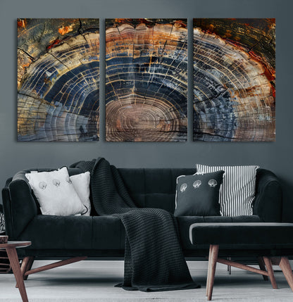 16193-MGV-CV-36X24-Tree Ring Wall Art – Abstract Wood Grain Canvas Print, Rustic Nature Texture Artwork Poster for Living Room, Bedroom, Office,