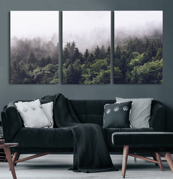 42578900-MGV-CV-36X24-Misty Forest Wall Art – Serene Mountain Pine Tree Canvas Print, Nature Landscape Decor for Bedroom, Living Room, Office or Rustic