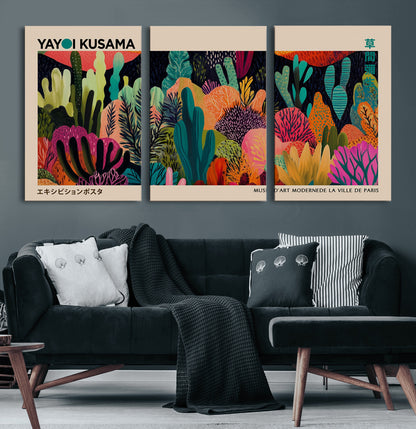 45711-MGV-CV-36X24-Yayoi Kusama Wall Art Canvas Print, Framed Abstract Yayoi Kusama Art Picture Print, Japanese Wabi Sabi Perfect Modern Abstract