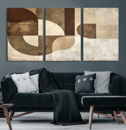 59767-MGV-CV-60X30-3P-Abstract Geometric Shapes Wall Art – Modern Minimalist Canvas Print, Neutral Brown Beige Tan Artwork for Living Room, Bedroom,