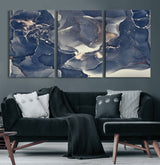 28282-MGV-CV-36X24-Blue Abstract Wall Art – Modern Ink Swirl Canvas Print, Contemporary Navy and Gold Painting for Living Room, Bedroom, Office or