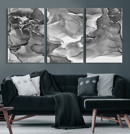 15911-MGV-CV-36X24-Black and White Abstract Wall Art – Modern Ink Swirl Canvas Print, Minimalist Contemporary Painting for Living Room, Bedroom,