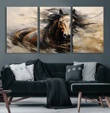 53001-MGV-CV-36X24-Wild Horse Wall Art – Majestic Stallion Canvas Print with Flowing Mane, Rustic Western Style Painting for Living Room, Office or