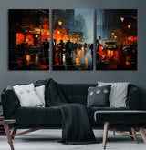32816-MGV-CV-36X24-City Jazz Night Wall Art – Modern Abstract Urban Street Scene Canvas Print, Moody Music-Themed Decor for Living Room, Office, or
