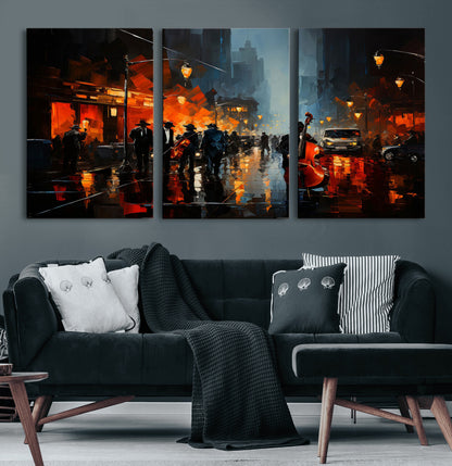 32816-MGV-CV-36X24-City Jazz Night Wall Art – Modern Abstract Urban Street Scene Canvas Print, Moody Music-Themed Decor for Living Room, Office, or