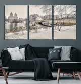 60292-MGV-CV-60X30-3P-Central Park Winter Wall Art – Snowy Bow Bridge Canvas Print, Scenic New York City Landscape Photography for Living Room, Bedroom