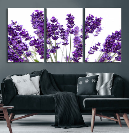 76859-MGV-CV-60X30-3P-Lavender Flower Wall Art – Botanical Canvas Print Featuring Purple Floral Bouquet, Nature Inspired Artwork for Living Room,