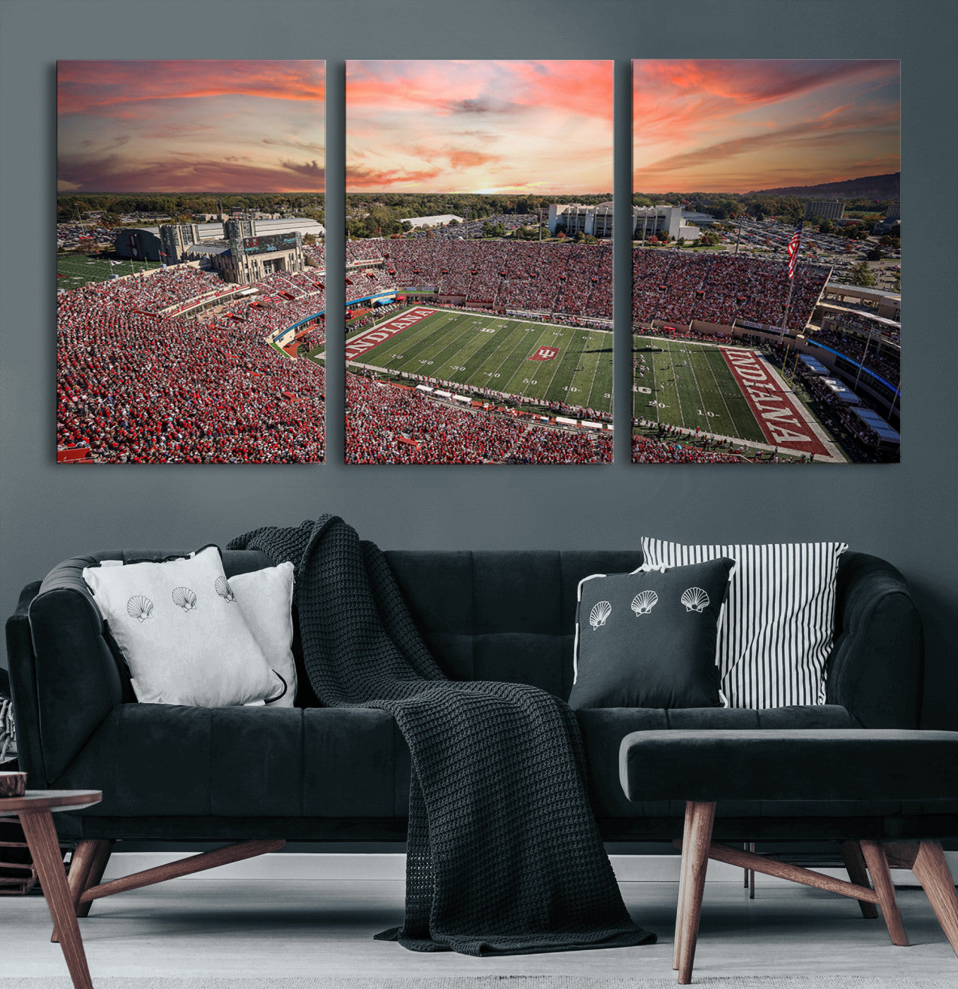 51135-MGV-CV-60X30-3P-Indiana Hoosiers Stadium Wall Art – Panoramic Football Canvas Print with Game Day Crowd and Sunset Sky, Sports Artwork for Man
