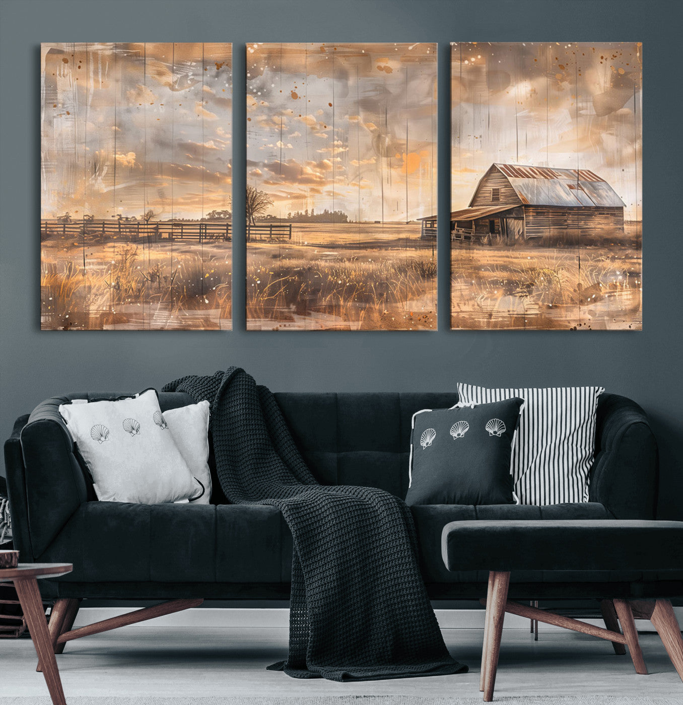 FARM2-MGV-CV-36X24-Rustic Farmhouse Wall Art Canvas Print, Framed Old Barn Art Picture Print, Southwestern Farmhouse Perfect Rustic Decor Artwork