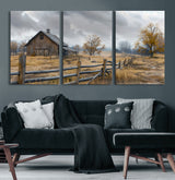 Farm1-MGV-CV-36X24-Rustic Autumn Farmhouse Wall Art – Serene Countryside Scene Canvas Print, Weathered Barn and Autumn Trees Decor for Living Room,