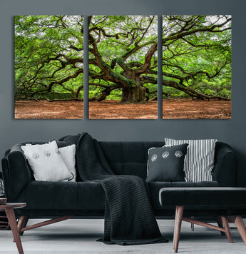 51255351-MGV-CV-60X30-3P-Ancient Tree Wall Art – Majestic Oak Canvas Print, Large Nature Photography, Sacred Forest Landscape Wall Décor, Wisdom Tree
