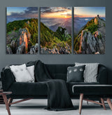51582565-MGV-CV-60X30-3P-Mountain Sunrise Panorama Wall Art – Scenic Landscape Canvas Print, Hiking Adventure Nature Photography, Large Mountain Range Wall