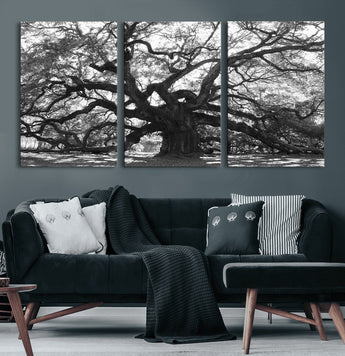 81655611-MGV-CV-60X30-3P-Ancient Oak Wall Art Canvas Print, Framed Twisted Branches Art Picture Print, Gnarled Tree Perfect Moody Nature Decor Artwork