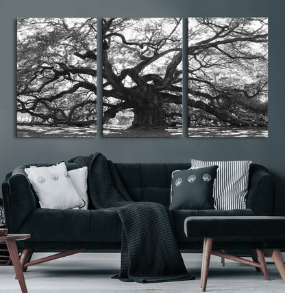 81655611-MGV-CV-60X30-3P-Ancient Oak Wall Art Canvas Print, Framed Twisted Branches Art Picture Print, Gnarled Tree Perfect Moody Nature Decor Artwork