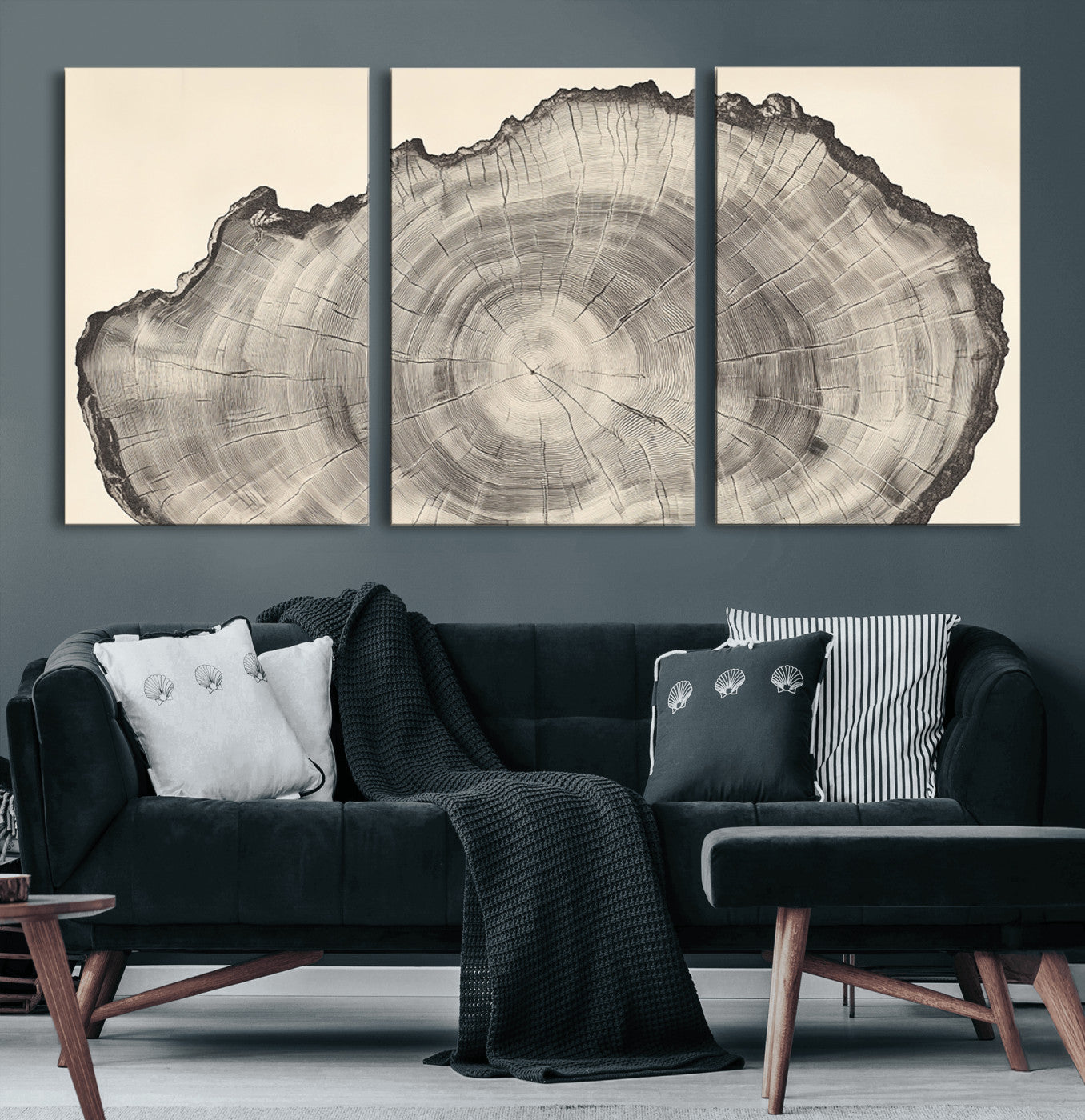 98921313-MGV-CV-36X24-Tree Ring Wall Art Canvas Print, Framed Wood Slice Art Picture Print, Minimalist Wood Perfect Rustic Academic Decor Artwork
