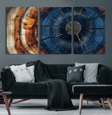60099360-MGV-CV-36X24-Blue Tree Ring Wall Art – Rustic Wood Grain Canvas Print, Modern Abstract Artwork with Natural Texture for Living Room, Bedroom,