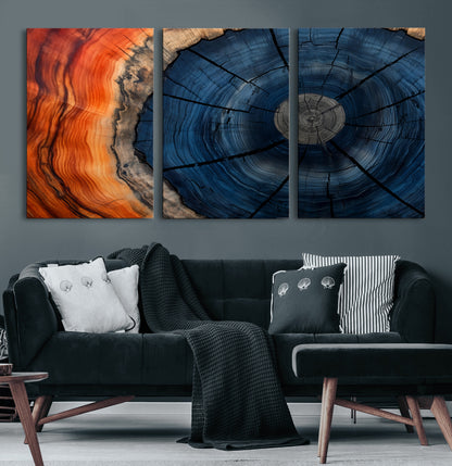 26110607-MGV-CV-36X24-Rustic Tree Ring Wall Art – Natural Wood Texture Canvas Print, Farmhouse Log Cabin Decor, Framed Abstract Tree Stump for Living