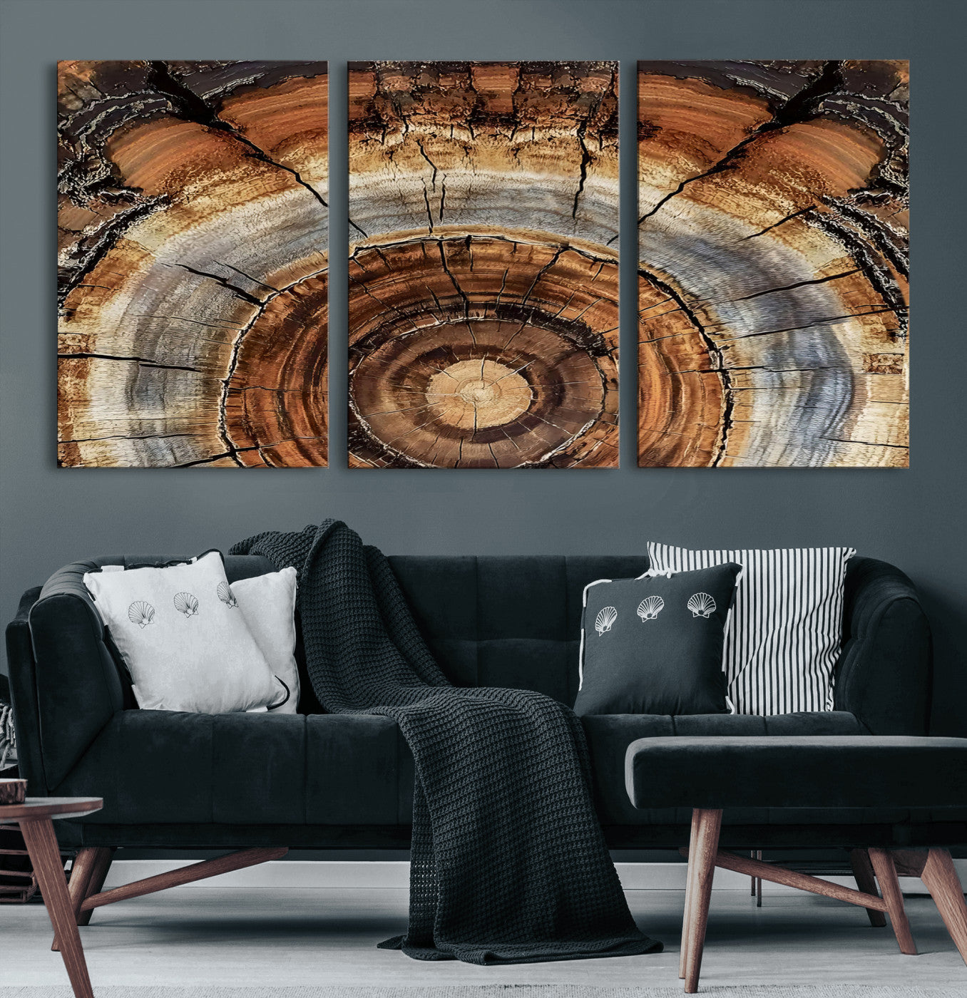 15184146-MGV-CV-60X30-3P-Tree Rings Wall Art Canvas Print, Framed Wood Texture Art Picture Print, Rustic Pattern Perfect Rustic Organic Decor Artwork