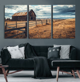 69356982-MGV-CV-60X30-3P-Old Barn Wall Art Canvas Print, Framed Rustic Fence Art Picture Print, Wooden Farmhouse Perfect Rustic Farmhouse Decor Artwork