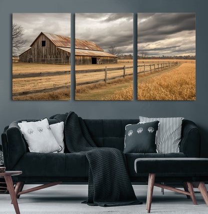 26821575-MGV-CV-36X24-Old Barn Wall Art Canvas Print, Framed Rustic Barn Art Picture Print, Moody Farm Perfect Rustic Farmhouse Decor Artwork