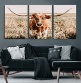 54986862-MGV-CV-36X24-Majestic Longhorn Wall Art – Canvas Print of Graceful Strength & Bold Spirit, Wild Plains Beauty Nature Inspired Rustic Decor for