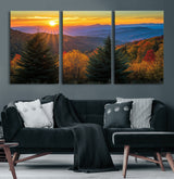 36964931-MGV-CV-60X30-3P-Autumn Mountains Wall Art Canvas Print, Framed Sunset Glow Forest Art Picture Print, Golden Trees Perfect Vibrant Nature Decor