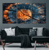 81894502-MGV-CV-60X30-3P-Burnt Wood Wall Art Canvas Print, Framed Aged Timber Art Picture Print, Rustic Tree Slice Perfect Rustic Decor Artwork for Home,